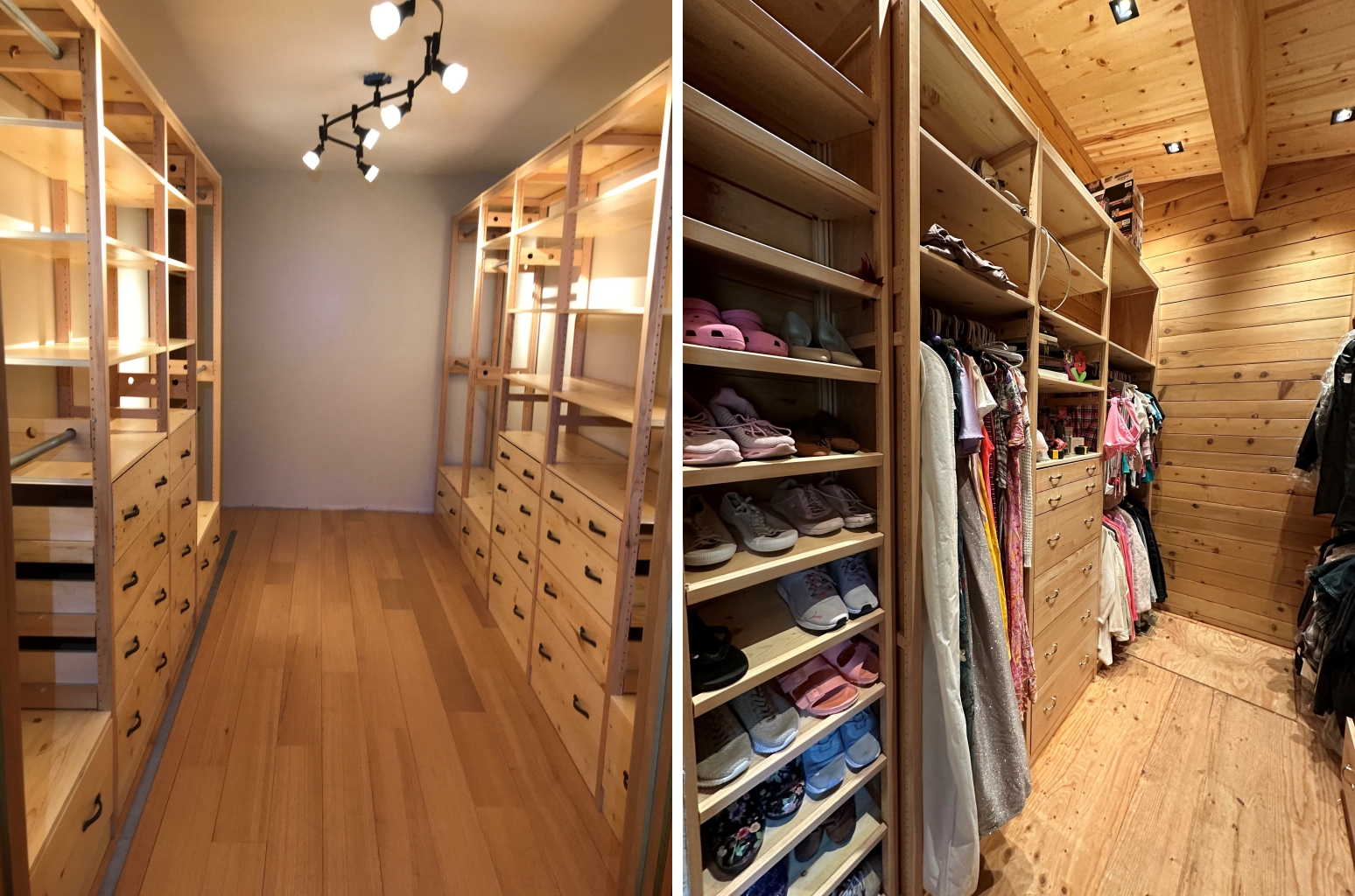 Close-up of solid wood grain in a Lundia closet organizer